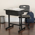 Flash Furniture Bureau et chaise d’étudiant à hauteur réglable avec cadre piédestal noir-Surface de travail spacieuse de 23,625 po larg. x 17,75 po prof. avec rainure pour crayons
