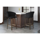 !nspire - Tabouret de comptoir moderne de 26 po en velours et en bois, noir-Pattes en bois massif avec fini de chêne delave et repose-pieds de couleur or brosse