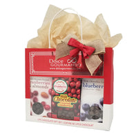 Dolce & Gourmando Chocolat Couvert Fruits Traite Sac Cadeau-Le coffret cadeau comprend: myrtilles séchées enrobées de chocolat, canneberges et amandes enrobées de chocolat et canneberges enrobées de chocolat au lait.