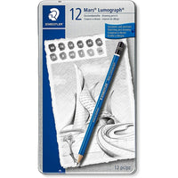 Staedtler Crayons pour écrire ou dessiner Mars Lumograph - paquet de 12-Ensemble de douze crayons lumograph pour dessin/écriture avec mines en graphite de la plus haute qualité avec grande offre de graduations  
