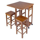 Winsome – Meuble compact avec 2 tabourets, carré, teck-Combinaison de bois massif et de bois composite, fini en teck