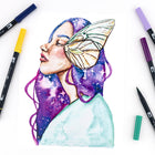 Tombow - Stylos à double pointe, couleurs Galaxie, paq./10-La pointe pinceau est conçue pour créer des traits fins, moyens ou épais