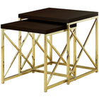 Monarch Specialties - 3237 Tables Gigognes - Ens. 2Pcs/Espresso/Metal Or - Paquet de 2-L'ensemble de 2 pièces comprend une grande table d'appoint et une petite table d'extrémité