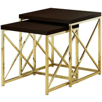 Monarch Specialties - 3237 Tables Gigognes - Ens. 2Pcs/Espresso/Metal Or - Paquet de 2-L'ensemble de 2 pièces comprend une grande table d'appoint et une petite table d'extrémité
