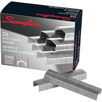 SwinglineMC – Agrafes à couronne surélevée de 1/4 po, boîte de 5000-Pour utilisation dans les agrafeuses Swingline S - 8 et Bostitch B - 8, agrafes de bureau générales avec couronne surélevée, pointe biseautée, pattes de 1/4 po, boîte à manchon/plateau coulissant