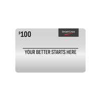 Sport Chek â€“ Carte-cadeau de 100 $-Valide dans les magasins Sport Chek et Atmosphere, excluant les magasins Atmosphere situés à Grand Prairie en Alberta, Whitehorse au Yukon, Orleans en Ontario et les magasins situés dans la province de Québec. L'utilisation de cette carte constitue l'acceptation des termes suivants : Présentez cette carte au moment de l'achat. La valeur des achats sera déduite de la carte jusqu'à ce que la valeur atteigne zéro. Les remboursements seront appliqués à la carte-cadeau. Cette