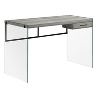 Monarch Specialties - 7445 Bureau 48 po L - Faux Bois Gris/Verre Trempe-La base en verre trempé moderne du bureau apporte un aspect contemporain tout en demeurant robuste