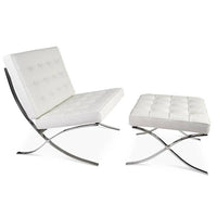 Nicer Furniture - chaise pavilion avec ottoman - blanc-Recouvert de cuir italien véritable de première qualité