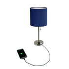 LimeLights - Lampe bâton en acier brossé avec prise de charge et abat-jour en tissu, paquet de 2, bleu marine-Base En Acier Brossé et Couleur Marine