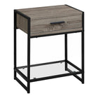 Monarch Specialties - 3501 Table D'Appoint - 22 po H/Taupe Fonce/ Noir/Verre Trempe-Un large tiroir à coulisses de métal avec une poignée fini noir