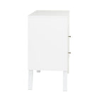 Prepac – Table de nuit élevée Milo à 2 tiroirs avec une tablette ouverte, blanc (WDNR-1401-1)-Poignées dotées d'un fini en laiton brossé