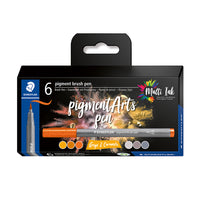 Staedtler - Pinceaux pigmentes d'art assortis, caramel, paquet de 6-Creez des transitions douces, epaisses et fines, pour le lettrage et le dessin