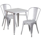 Flash Furniture – Ensemble avec table et 2 chaises empilables, intérieur/extérieur, métal, argenté (CH31330230SIL)-Ensemble de table et chaises