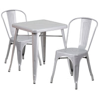 Flash Furniture – Ensemble avec table et 2 chaises empilables, intérieur/extérieur, métal, argenté (CH31330230SIL)-Ensemble de table et chaises