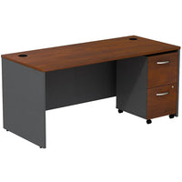 Bush – Coquille de bureau de 66 po de largeur Westfield et classeur sur roulettes à 2 tiroirs, cerisier Hansen et gris graphite-La surface en stratifié Diamond Coat résiste aux égratignures et aux taches et reste belle même après des années.