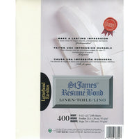 St. James™ – Résumé sur papier bond, lin, ivoire, paq./400 feuilles-Papier bond de qualité supérieure de 24 lb, fini lin