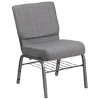 Flash Furniture – Chaise d’église Hercules 21 po larg, siège 3,75 po épais, compartiment pour livre, gris, structure argentée-Capacité de poids de 800 lb