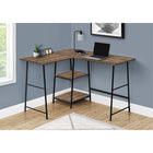 Monarch Specialties - 7593 Bureau 48 po L - Dessus Faux Bois Brun De Coin/ Metal Noir-Bureau en coin rectangulaire solide et 2 étagères de 2 tailles différentes avec finition stratifiée faux bois récupéré brun