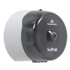 Georgia-Pacific SofPull Mini distributeur de papier hygiénique à 1 rouleau Centerpull - Fumée-Le rouleau entièrement enveloppé aide à réduire la contamination croisée