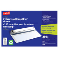 Staples - Enveloppes recyclées blanches n° 10, 4 1/8 po x 9 1/2 po, bte/250 - avec Quickstrip-Nº 10, 4 1/8 x 9 1/2 po  