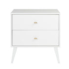 Prepac – Table de nuit à 2 tiroirs Milo, style moderne milieu du siècle, blanc (WDNR-1402-1)-Fini laminé blanc