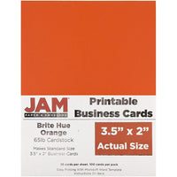 JAM Paper Cartes professionnelles double face imprimables, 3 1/2 po x 2 po, orange recyclé, paq./500 (22128342g)-Dimensions : 3,5 po x 2 po