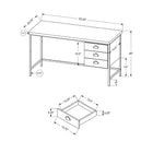 Monarch Specialties - 7488 Bureau - 55 po L/Faux Bois Noir/Metal Noir-Base en métal noir robuste au design epuré et moderne