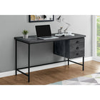 Monarch Specialties - 7488 Bureau - 55 po L/Faux Bois Noir/Metal Noir-3 tiroirs à coulisses de métal avec poignées coquilles noires d'inspiration rétro