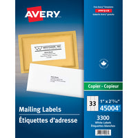 Avery 45004 Étiquettes d'adresse pour copieur, blanches, 2-13/16" x 1", 3,300/pqt-Gagnez un temps précieux lors de l'adressage.