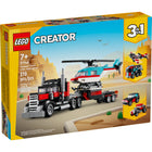 LEGO - Creator Le camion à plateau avec hélicoptère - 270 Pièces-Cet ensemble LEGO 3en1 permet aux enfants âgés de 7 ans et plus de construire 3 véhicules différents