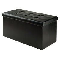 Winsome - Pouf Ashford 15 po x 29,9 po avec espace de rangement, similicuir, noir (20627)-Pouf avec espace de rangement