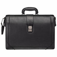 Mancini - Porte-documents plaideur luxueux pour portable 17.3po Milan - 18" x 6.5" x 12.25" - Noir-Noir, Cuir de vachette pleine fleur teint au tambour