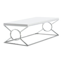 Monarch Specialties - 3400 Table De Salon - Blanc Lustre Avec Metal Chrome-Spacieux plateau de table fini blanc lustré