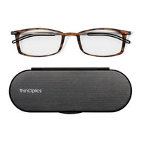 ThinOptics - Lunettes de lecture FrontPage Brooklyn - Force +1,50 - Tortue avec étui noir Milano-Confort : Les lunettes de lecture ThinOptics sont légères comme une plume. Ils s’agrippent avec une légère pression et peuvent être déplacés vers le haut ou vers le bas de votre nez pour un ajustement et un confort optimaux.