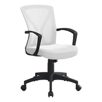 Monarch Specialties - 7341 Chaise De Bureau - Blanc/Base Noir-Chaise de bureau avec dossier à hauteur moyen, accoudoirs fixes avec tissu en maille polyester respirant blanc