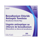 Serviettes antiseptiques au chlorure de benzalkonium, 100/boîte-Emballés individuellement dans des sachets en aluminium compact et à utilisation unique