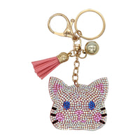 Merangue - Porte-clés chat étincelant avec pompon - Multicolore-Pendentif chat étincelant avec un pompon rose assorti ; idéal pour ajouter du style à vos accessoires quotidiens