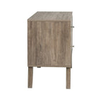 Prepac – Table de nuit à 2 tiroirs Milo, style moderne milieu du siècle, gris délavé (DDNR-1402-1)-Poignées dotées d'un fini en laiton brossé
