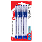 Pentel - Stylo à bille RSVP – 0,7 mm – bleu – paquet de 5-La prise ergonomique en caoutchouc Comfort Zone vous permet d’écrire pendant des heures en tout confort