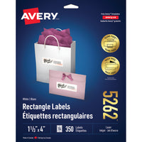 Avery − Étiquettes pour dossiers TrueBlock laser et jet d’encre − 4 po x 1 1/3 po − blanc − paquet de 350 (5262)-Étiquette permanente