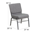 Flash Furniture – Chaise d’église Hercules 21 po larg, siège 3,75 po épais, compartiment pour livre, gris, structure argentée-Cadre en acier de calibre 16