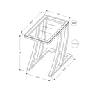 Monarch Specialties - 3090 Table D'Appoint - Metal Argent Avec Verre Trempe-Polyvalente à utiliser comme table d'appoint ou table de bout