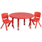 Flash Furniture – Ensemble avec table d’activités ronde réglable de 33 po et 2 chaises d’école empilables, rouge-Ensemble de table multi-usages pour enfants