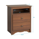 PrepacMC – Grande table de chevet à 2 tiroirs avec tablette ouverte de la collection Monterey, 28 po, cerisier-Nombre de tiroirs : 2, Nombre de tablettes : 1, dimensions internes : tiroir et tablette ouverts – 5 haut. x 16 1/2 larg. x 12 1/2 prof. (po)
