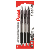 Pentel Feel-It! Stylo à Bille Rétractable - 0.7mm - Encre Noir - Paquete de 3-Stylo à Bille