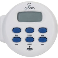 Globe - Minuterie numérique de 24 heures, pour l'intérieur-Minuterie numérique robuste pour l'intérieur à prise de courant à contact de mise à la terre; programmable à 7 jours  