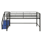 Lit mezzanine une place Junior avec marches incluant un espace de rangement - Noir-Le rangement sous les marches offre une solution astucieuse pour entreposer les jouets et les livres, et garder une chambre d’enfant bien ordonnée.