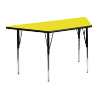 Flash Furniture – Table d’activités, trapèze, 24 x 48 po, stratifié haute pression 1,25 po, pattes standards réglables, jaune-Stratifié jaune