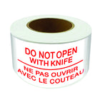 SPC - Étiquette 'Ne pas ouvrir avec couteau' - 3po x5po - Rouge/Blanc - 500/rouleau-500/rouleau