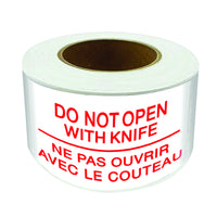 SPC - Étiquette 'Ne pas ouvrir avec couteau' - 3po x5po - Rouge/Blanc - 500/rouleau-500/rouleau